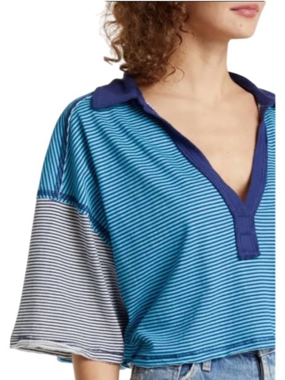 Free People ON A BOAT BOXY POLO TOP SIZE LARGE - Picture 10 of 15